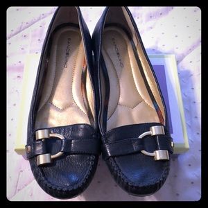 Navy leather flats